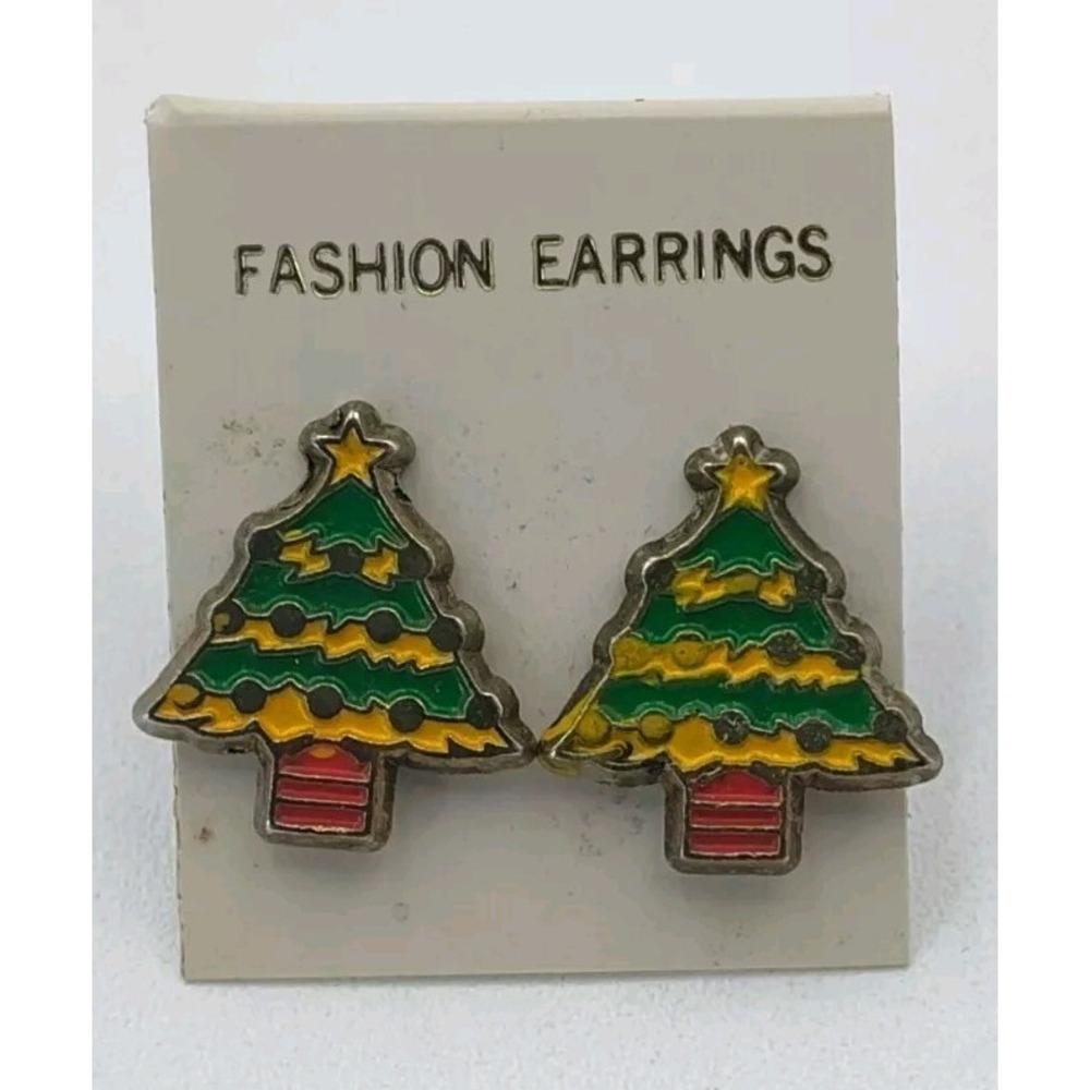 XMAS Christmas‎ Tree Earrings Green 🎄🎁👂🏼🎄 Authentic Vintage Great Nice 📸👀